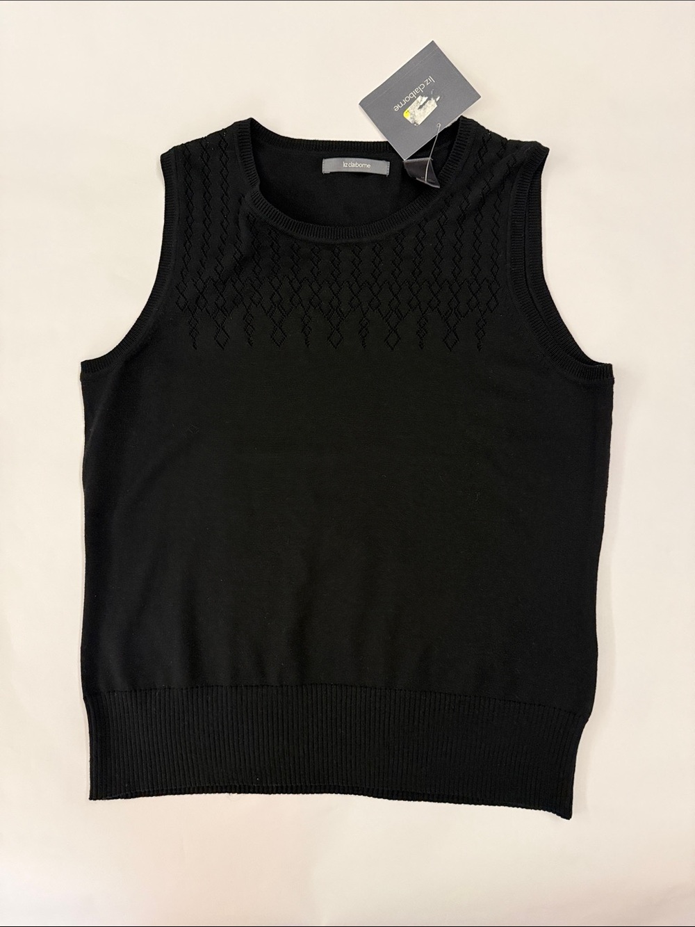 VTG 2008 Liz Claiborne Black Pointelle Sweater Vest Medium NWT Y2K Knit Top
